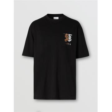 Burberry 80237851 男士对比徽标图案棉质 T 恤衫