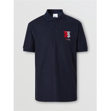 Burberry 80257551 男士对比徽标图案珠地网眼布棉质 Polo 衫