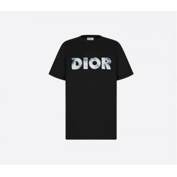 DIOR 男士 黑色棉质平纹针织布 T 恤搭配 DIOR AND DANIEL ARSHAM 褪色 3D 徽标印花 023J600E0589_C988