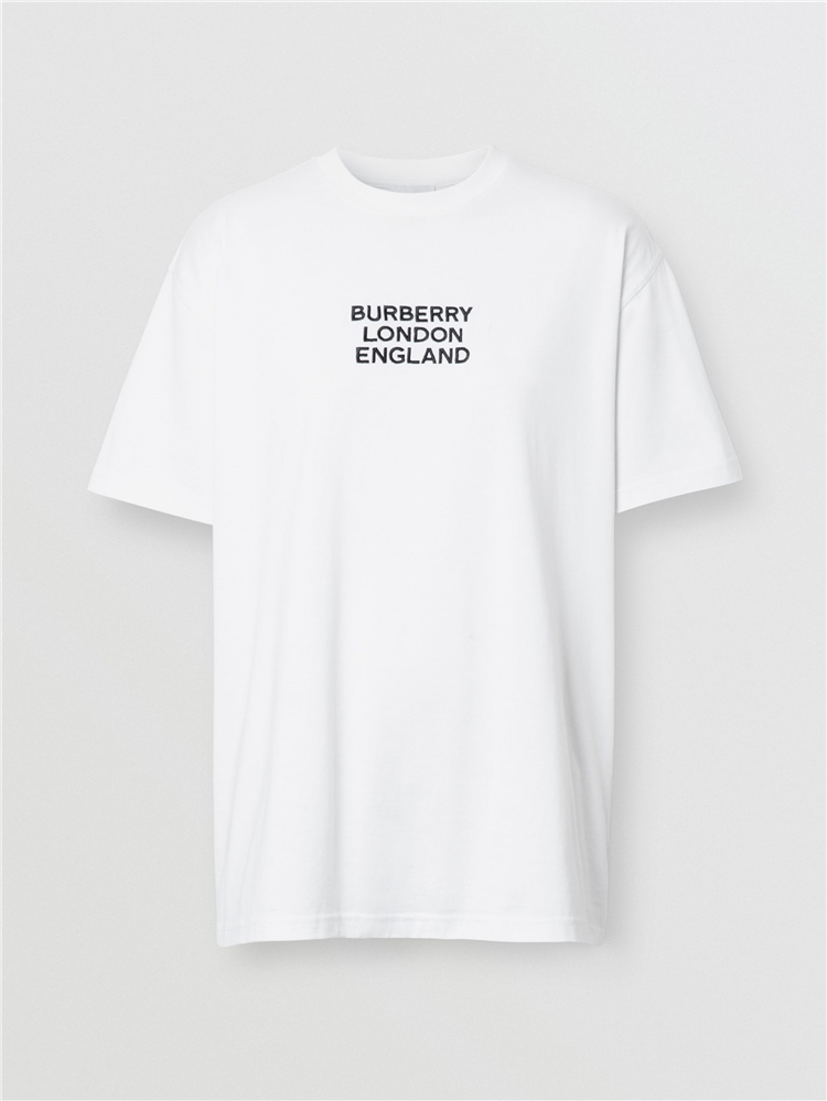 Burberry 80211761 女士刺绣徽标宽松棉质 T 恤衫