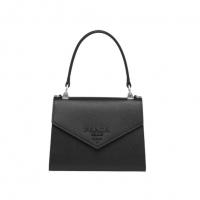 普拉达黑色哑光翻盖手提包 Prada Monochrome Saffiano 皮革手袋 1BA186_2ERX_F0632_V_OOO