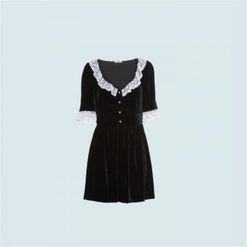MIUMIU MF3588 女士蕾丝装饰天鹅绒连衣裙