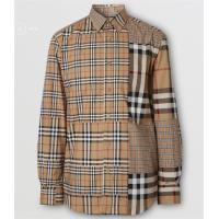 Burberry 80185691 男士经典剪裁镶拼格纹棉质衬衫