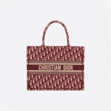 DIOR M1296ZRIW 女士小号酒红色 DIOR OBLIQUE 图案刺绣 DIOR BOOK TOTE 托特包