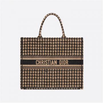 DIOR M1286ZRFP 女士米色千鸟格纹刺绣 BOOK TOTE 手袋