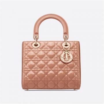 DIOR M0565OWCB 女士中号玫瑰粉色漆皮牛皮 LADY DIOR 手袋