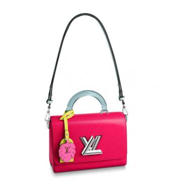 LV手提包 M56131 玫红色水波纹 TWIST 中号手袋 搭配有机玻璃手柄和炫彩名牌及挂饰