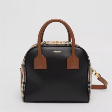 BURBERRY 80193591 女士 Cube 小号 Vintage 格纹拼牛皮立方包