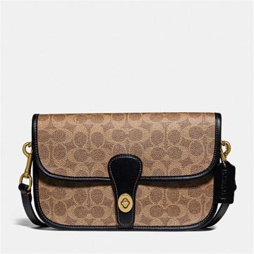 COACH 192 女士浅咖色旋锁扣件信使包