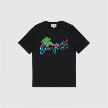 GUCCI 616036 男士“Gucci Hawaii”男士超大造型 T恤