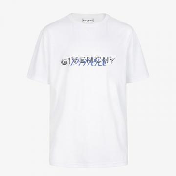 GIVENCHY BM70WW3002 男士白色 GIVENCHY PARIS 手写印花 T恤