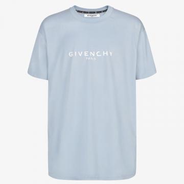 GIVENCHY BM70KC3002 男士淡蓝色 GIVENCHY PARIS 复古超大 T恤