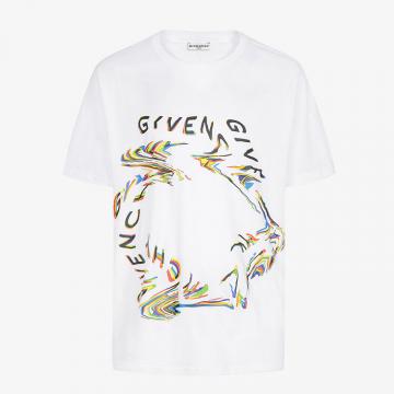 GIVENCHY BM70Y73002 男士白色 GIVENCHY GLITCH 印花 T恤