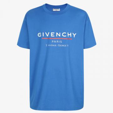 GIVENCHY BM70U23002 男士蓝色 GIVENCHY LOGO 标签印花超大 T恤