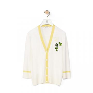 LOEWE S359330XBS 女士白色 Shamrock embroidered cardigan in wool