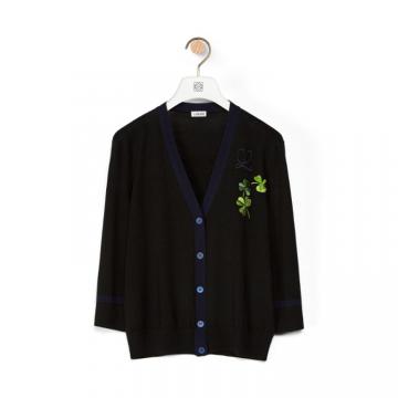 LOEWE S359330XBS 女士黑色 Shamrock embroidered cardigan in wool