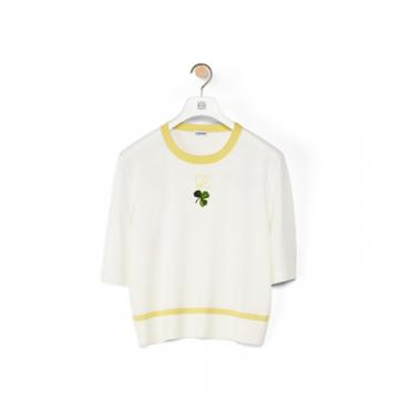 LOEWE S359333XBL 女士白色 Shamrock embroidered cropped sweater in wool