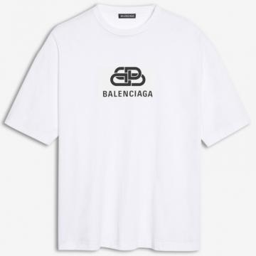 BALENCIAGA 570803TEV489044 男士白色 BB 宽松版型 T恤衫