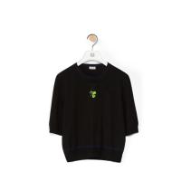 LOEWE S359333XBL 女士黑色 Shamrock embroidered cropped sweater in wool