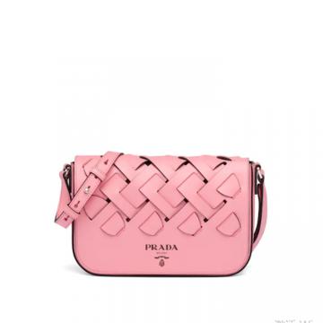 PRADA 1BD246 女士花瓣粉色编织图案牛皮单肩包