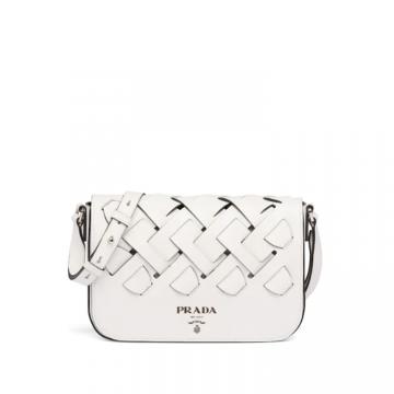 PRADA 1BD246 女士白色编织图案牛皮单肩包