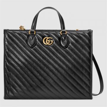 GUCCI 627332 女士黑色 GG Marmont 系列中号购物袋