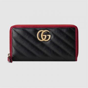 GUCCI 573810 女士黑色 GG Marmont 系列全拉链钱包