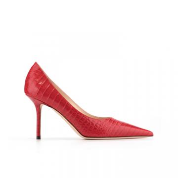 JIMMY CHOO 女士 LOVE 85 红色鳄鱼纹皮尖头高跟鞋