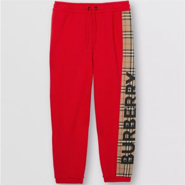 BURBERRY 80249551 女士红色 Vintage 格纹裁片棉质运动裤