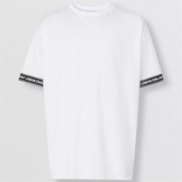 BURBERRY 80294481 男士白色徽标带饰棉质宽松 T 恤衫