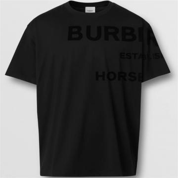 BURBERRY 80322991 男士黑色 Horseferry 印花棉质宽松 T 恤衫