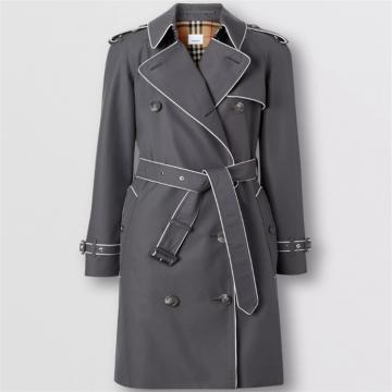 BURBERRY 80295831 女士中灰色滚边棉质嘎巴甸 Trench 风衣