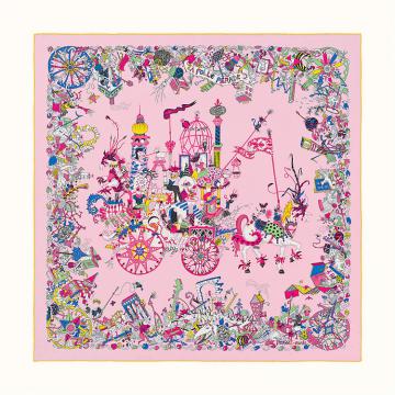 Hermes H002899S 女士粉色 “狂欢游行”90厘米方巾