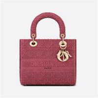 DIOR M0565OREY 女士木槿粉色藤格纹刺绣 中号 LADY D-LITE 手袋