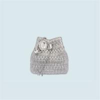 MIUMIU 5BE050 女士银色仿水晶装饰软羊皮水桶包