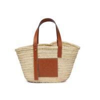 LOEWE 327.02.S92 女士棕褐色棕榈叶和小牛皮 Basket 手袋