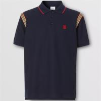 BURBERRY 80261061 男士海军蓝色标志性条纹装饰专属标识图案棉质 Polo 衫