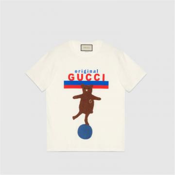 GUCCI 615044 女士饰小熊贴饰“Original Gucci”超大造型 T恤