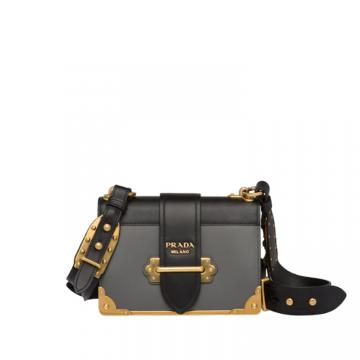 PRADA 1BD045 女士水银灰色拼黑色 Prada Cahier 手袋