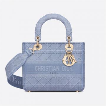 DIOR M0565OREY 女士丹宁蓝色 中号 LADY D-LITE 手袋