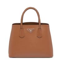 PRADA 1BG775 女士干邑色 Prada Double 中号牛皮手袋