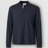 BURBERRY 80176281 男士海军蓝色 长袖专属标识图案珠地网眼布棉质 Polo 衫