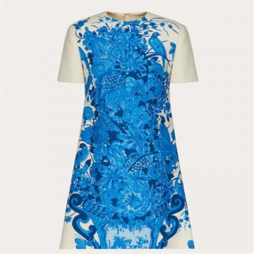VALENTINO UB3VATD55LYAB8 女士蓝色 CREPE COUTURE 印花短款连衣裙
