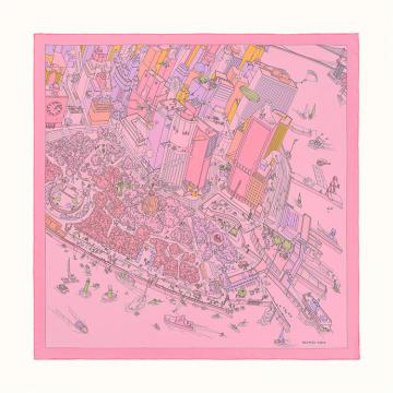 HERMES H003164S 女士粉色 “纽约巴特里公园”90厘米方巾