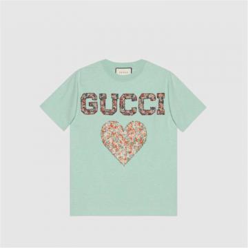 GUCCI 580762 女士天蓝色 Gucci Liberty 贴饰 T恤