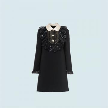 MIUMIU MF3807 女士黑色 装饰元素罗缎卡迪连衣裙
