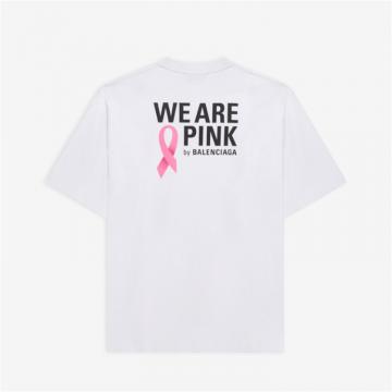 BALENCIAGA 641655TJVH39040 女士白色 We Are Pink 宽松版型 T恤衫