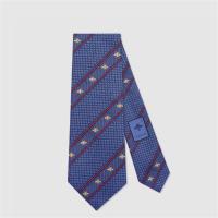 GUCCI 451528 男士蓝色 蜜蜂织带真丝领带
