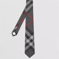 BURBERRY 80298001 男士炭灰色 经典剪裁格纹丝质领带