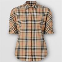 BURBERRY 80184751 女士典藏米色 Vintage 格纹弹力棉质斜纹衬衫
